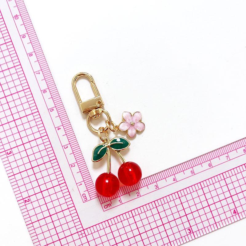 3D Cherry & Blossom Keychain Pendant - Alloy Jewelry Accessory