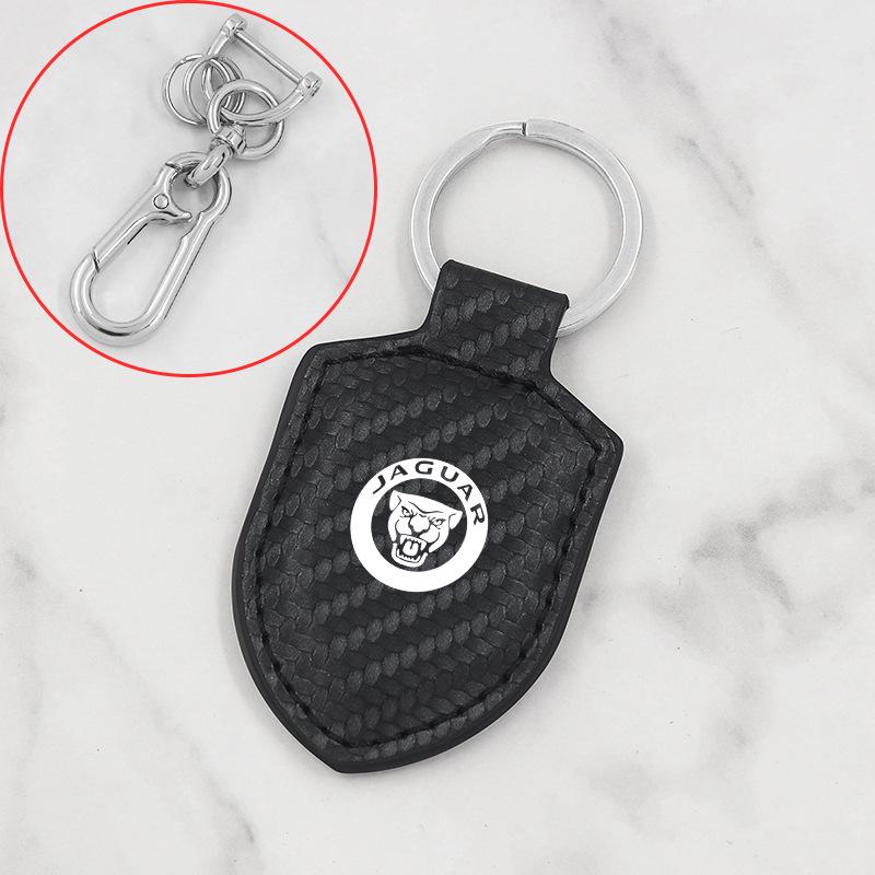 Carbon Fiber Pattern Leather Keychain for Jaguar XEL, F-Pace, F-Type, and XF