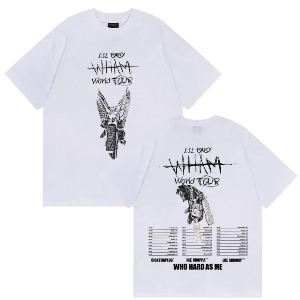 Rapper Lil Baby Wham World Tour 2025 Print T-Shirts Herren Gothic Hip Hop Punk Kleidung T-Shirt Damen Retro Übergroßes Baumwoll-T-Shirt