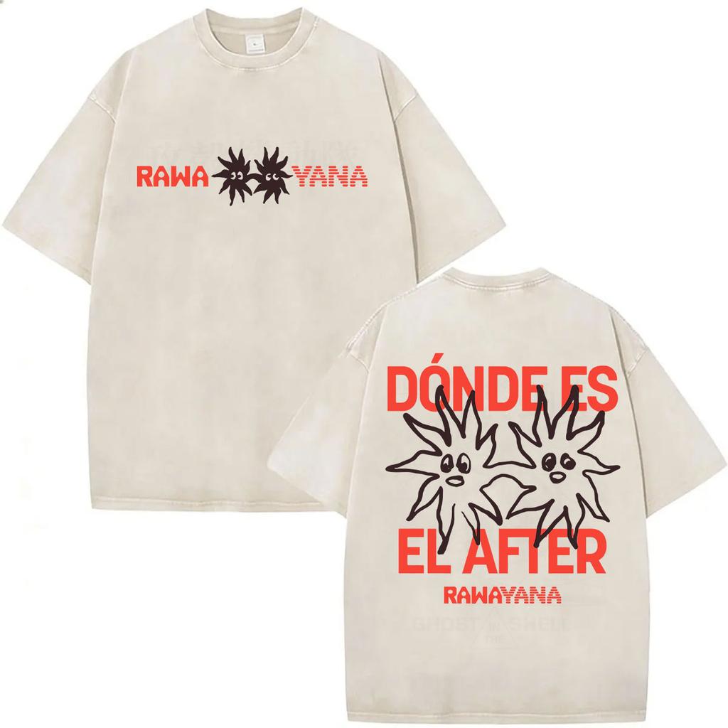 Vintage Washed Rawayana Donde Es El After Album  Print TShirt Men Women Hip Hop Pop Music Short Sleeve T Shirt Streetwear