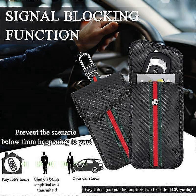 2er-Pack Faraday-Tasche für Autoschlüsselanhänger, Karbonfaser-Stoff Auto-Schlüssel RFID-Signalblockierende Tasche Keyless Signalblocker Schlüsselhülle für Autosicherheit Diebstahlschutz Re