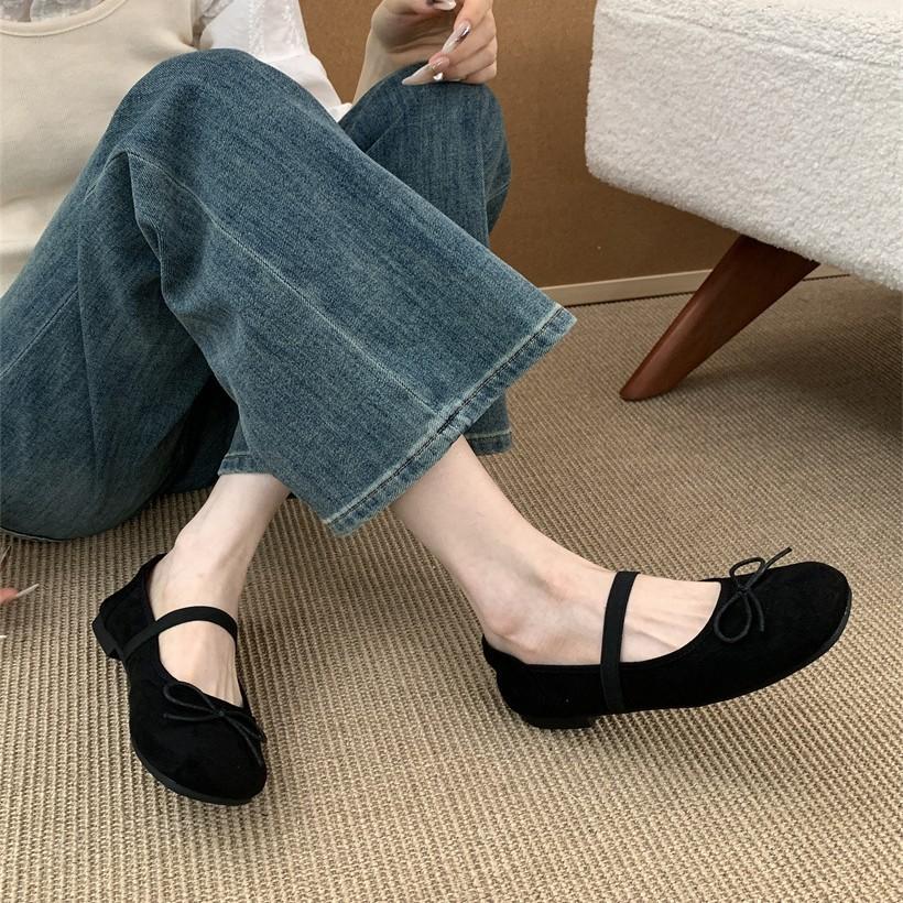 Korean version of ballet square head shallow mouth fairy with skirt shoes 2025 new autumn suede Mary Jane shoes