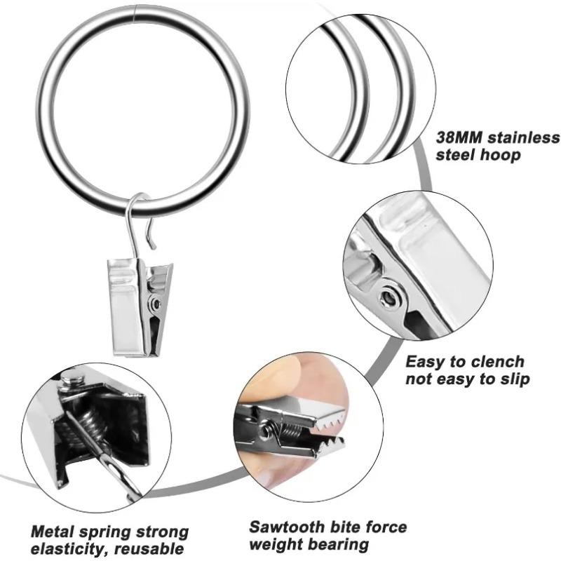 Metall Gardinstångsklämma Rostfria Draperiringar Krokar Hem Badrum Dekorativa Gardinstänger Hängare Hängande Foton Hattar Klämmor