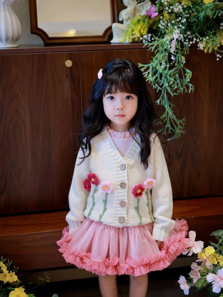 Autumn Winter Toddler Girl's Embroidered Knitted Cardigan