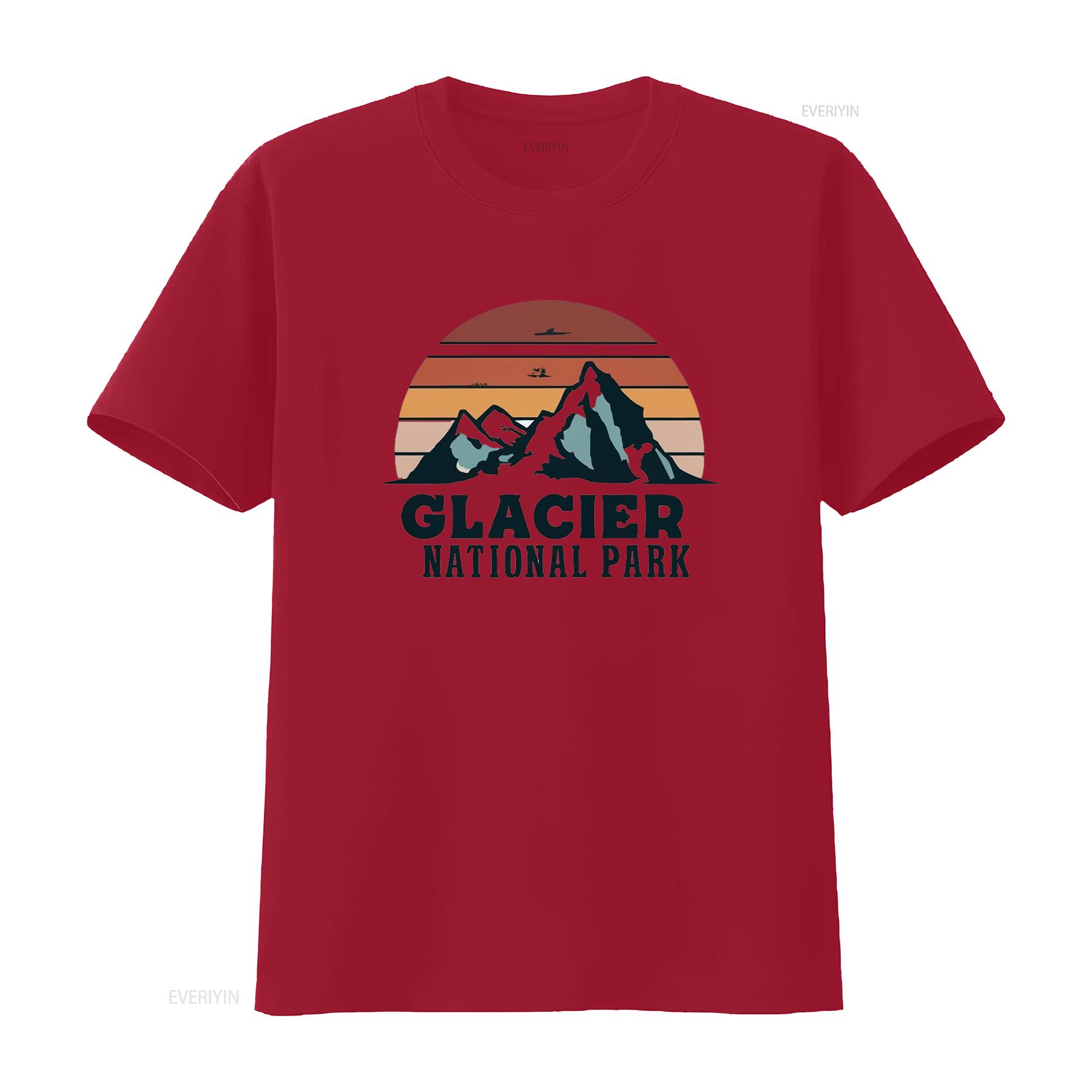 

Glacier National Park T Shirt vintage Washed Versatile Top For Everyday Wear Casual designer clothes Breathable Comfortable S