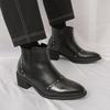 Men’s Short Boots Elevator Chelsea Boots Retro Tuxedo Ankle Boots Pointed Toe Retro Black Heel Boots Large Size