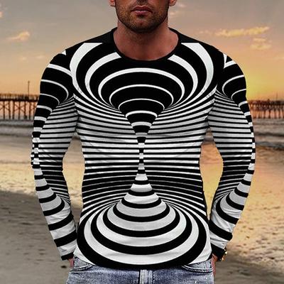 Men's Casual Long Sleeve T-Shirt - Geometric Striped Design T-Shirt