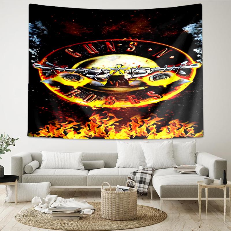 Guns Roses Fire Logo Tapestry, Unique Design Tapestry, Wall Decor for Bedroom,Livingroom, Playroom,Heartwarming Fan Holiday Gifts