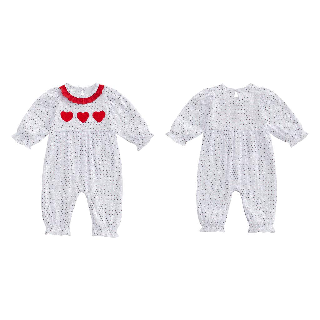 Baby Mädchen Valentinstag Strampler Liebesherz Schleifenmuster Rüschen Rundhalsausschnitt Langarm Neugeborenen Jumpsuit