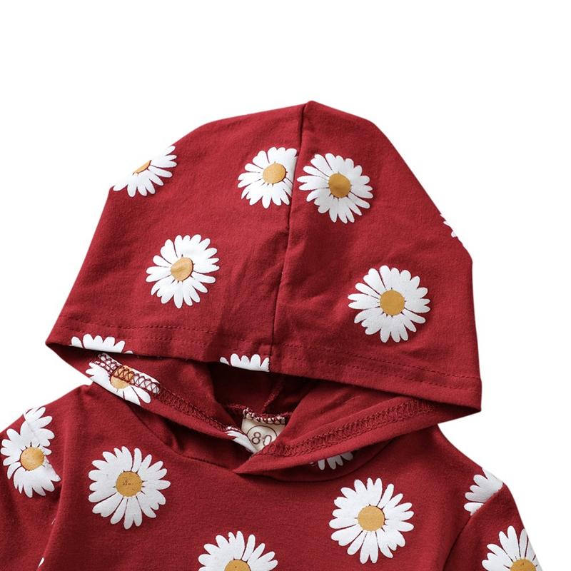 Zestaw ubrań dla dzieci z nadrukiem stokrotki, bluza z kapturem, bluza i spodnie 2 szt