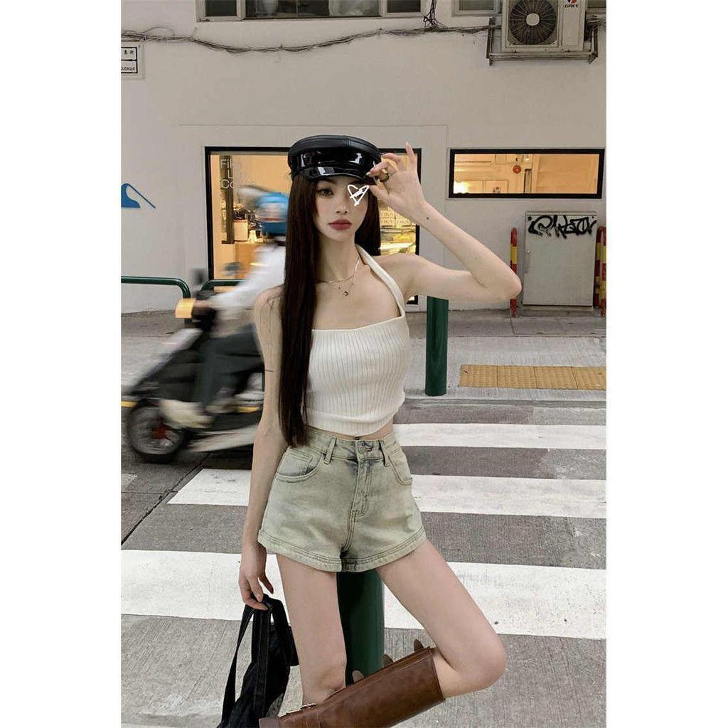 Retro Spicy Girl High Waist Denim Shorts - Women's Summer Slimming Wide-Leg Hot Pants with Pockets and Zippers