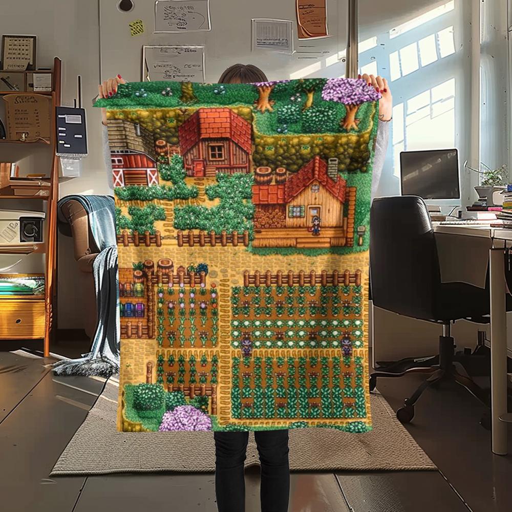 1PC Stardew Valley Print Flannel Blanket, High quality Comfortable for All Seasons, Home Decor, Warmth and Comfort, Perfect for Christmas Gifts179