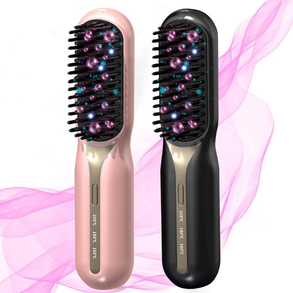 Wireless Hair Straightener Brush Heating Hot Comb Electric Hair Straightening Curly Multifunctional Iron Brush Comb Curler