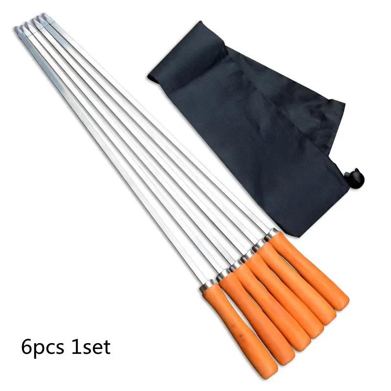 6Pcs 16.53  42cm Eucalyptus Wood BBQ Skewer Long Barbecue Skewers Shish Kebob Skewers BBQ Flat Fork Barbecue Grill Needle Tools