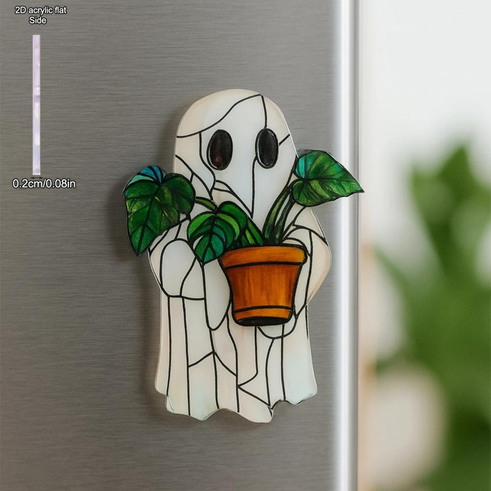 1pc Halloween Ghost Acrylic, Cute Ghost Holding Potted Plant Design, Four Seasons Decoration, Novelty Home Decor, Perfect Durable for Bedroom