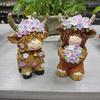 2 Pcs Highland Cow Figurine with Flowers Small Resin Highland Cow Statue Spring Farmhouse Scottish Cattle Sculpture for Home Tiered Tray Table Decor