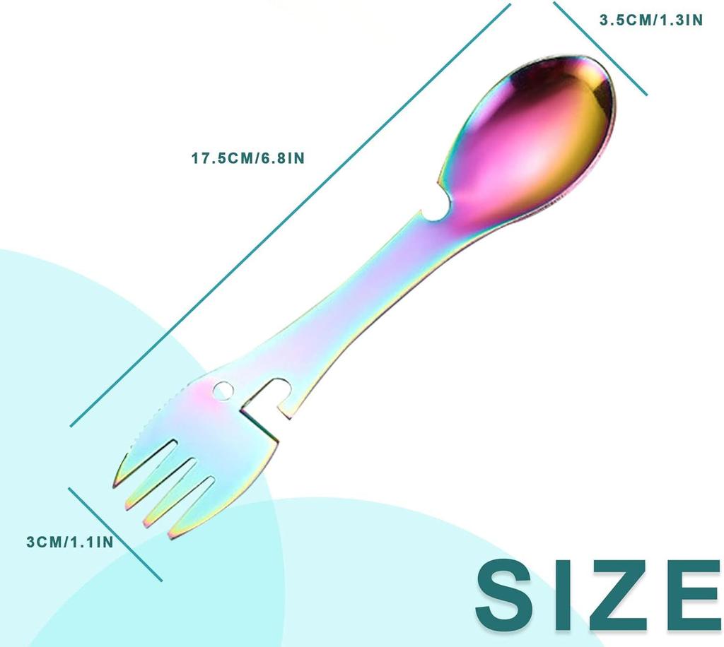 Instrumente de supraviețuire în aer liber 5 în 1 Kit EDC multifuncțional de camping Furculiță practică Cuțit Linguriță Sticle/deschizător de conserve