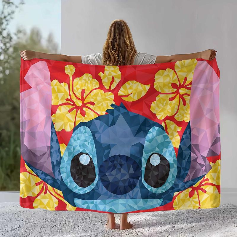 

Cartoon S-Stitch Kawaii Flannel Blanket,Ultra Soft Warm Plush Throw for Home Bedroom Bed Sofa Cover Camping Picnic gift kids 75x90cm