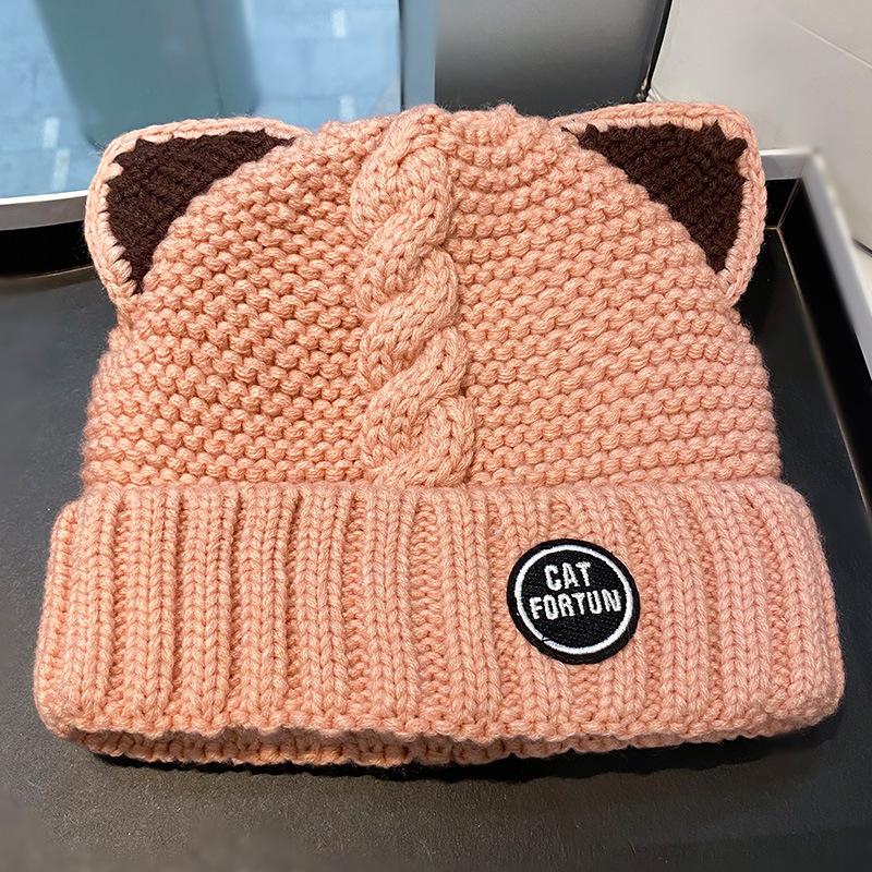 Nieuwe Vrouwen Hoed Winter Beanie  Warm Cartoon Kat Oor Bescherming Gebreide Cap Hoeden Voor Meisjes Vrouwen Motorkap Femme