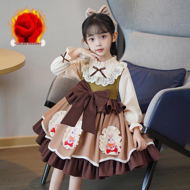 

«Детское платье принцессы Лолиты с длинными рукавами: Стильная милая пышная юбка осень/зима 130cm