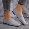 Novos mocassins de malha com bico quadrado de cor sólida, sapatos baixos rasos para mulheres, sapatos baixos de malha com fundo macio, sapatos casuais sem cadarço, sapatos de barco
