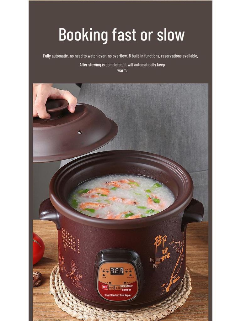In Stock Fully Automatic Electric Stew Pot: 2.5-6L Ceramic Multi-functional Clay Pot for Soups, Porridge, and Health Cooking