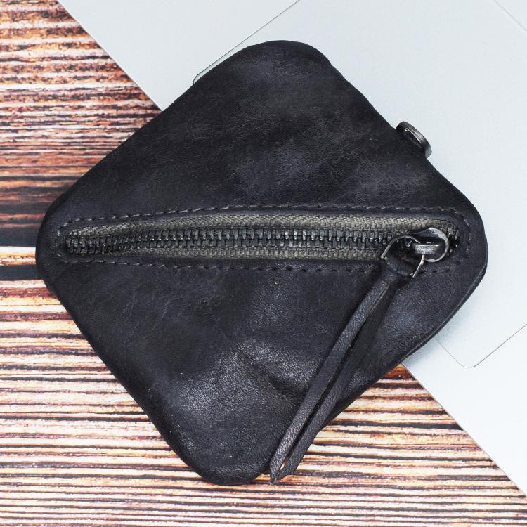 Première Couche Cuir de Vachette, Cuir Tanné Végétal, Fermeture Éclair Simple et Créative, Porte-Monnaie, Coloration Faite à la Main, Mini Sac Vintage