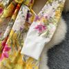 Spring Autumn Women Vintage Print Lace-up Collar Single Breasted Long Maxi Holiday Party Dresses with Belt