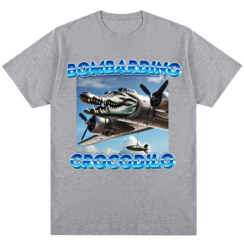 Bombardiro Krokodil Gator Lustiges Meme T-Shirt Humor Italienischer Hirnfraß Vintage Neuheit Geschenk T-Shirts Mode Locker Baumwoll T-Shirts