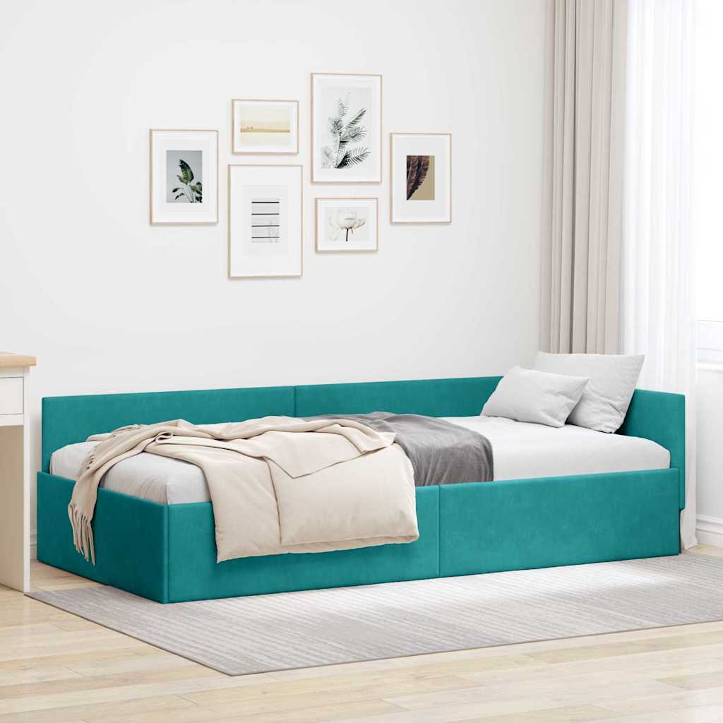 L Shaped Bed Frame with Headboard Turquoise 80 Cm X 200 Cm Velvet