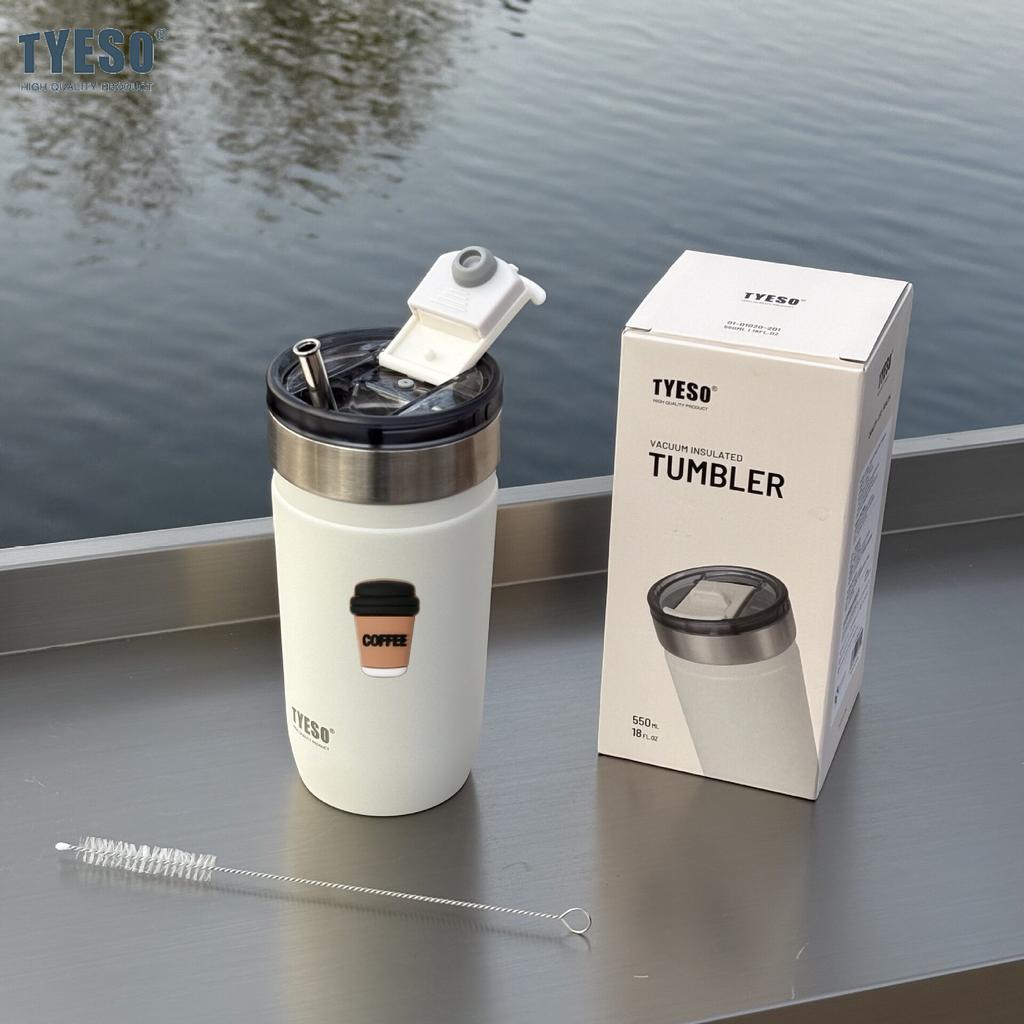 Tyeso 550ML 304 Stainless Insulated Mug Matte Minimalist Tumbler with Straw Leakproof Coffee Cup for Ice Drink Hot Beverage Vacuum with Coffee Sticker