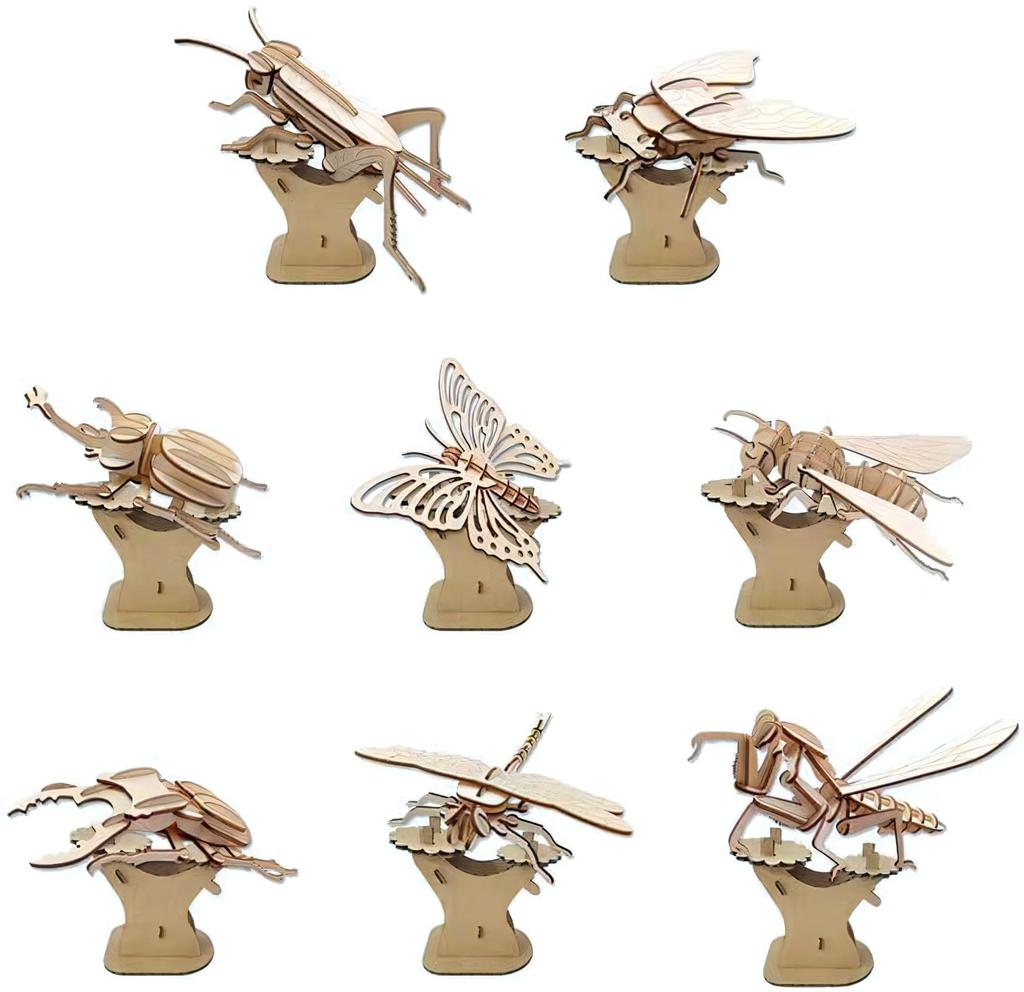 in three 3D Puzzle Wooden Puzzle Beetle Stag Beetle with Base 8 Types 3D Insect Toy Wooden Model Craft Kit 3D Wooden Puzzle Insect [Good directions]