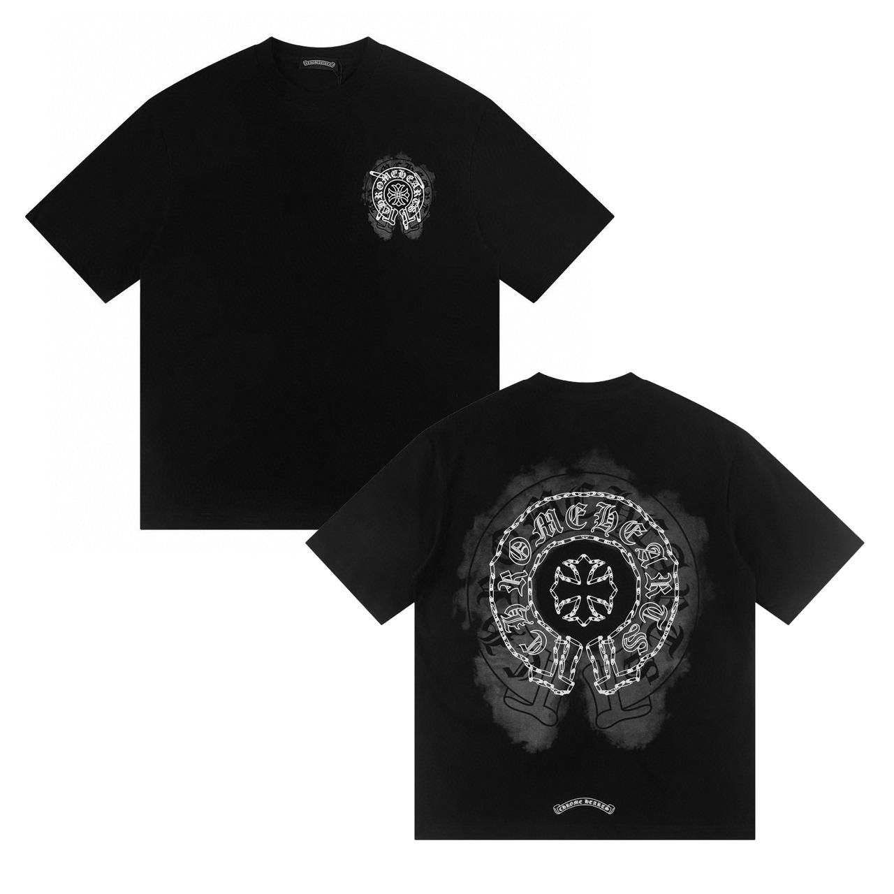 

W386 CHROME HEARTS 2026 Літня Новинка Високоякісна Бавовняна Круглий Виріз Вільна Великий Розмір Футболка Футболка для Пари L чорний