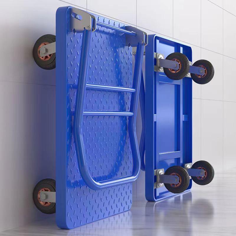 Foldable Flatbed Hand Truck - Silent Logistics Cargo Transport Cart with Strong Load-Bearing Steel Plate for Warehouse Use.