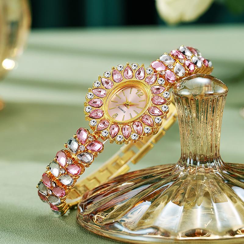 Ladies Watches, Bracelets, Handmade Colored Diamonds, Ethnic Style, Multi-Colored Rhinestones.