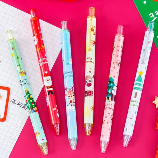 6Pcs Gel Pen Quick Drying Smooth Writing Stationary Christmas Themes Press Writing Pen for Student