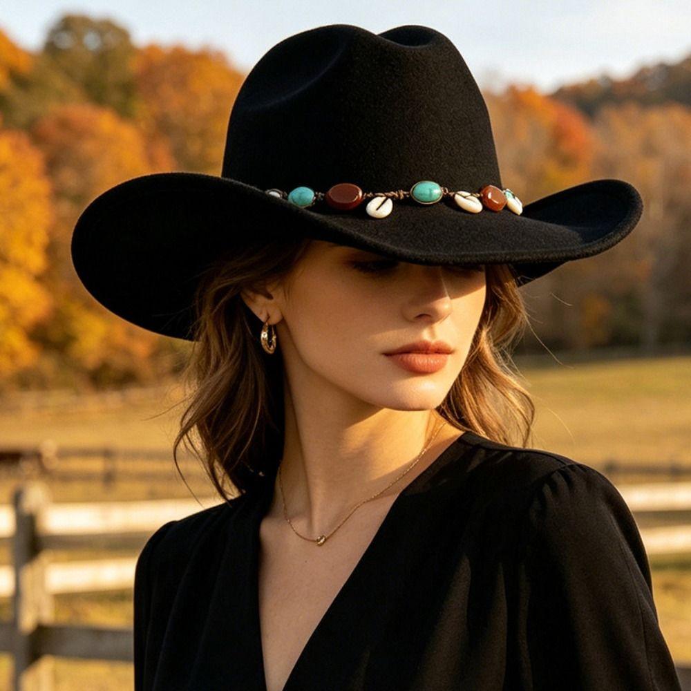 Roll Up Brim Cowboy Hat Wide Brim Wide Brim Hat Cool Cropped Jazz Hat for Women & Men