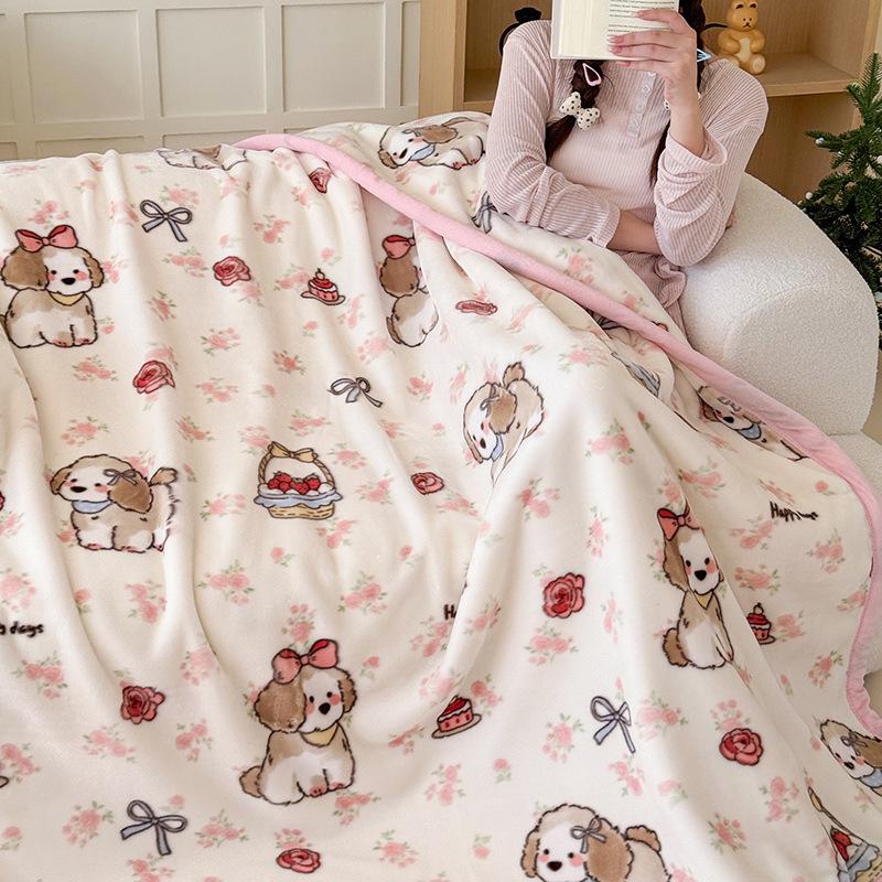 A-Class Double-Sided Printed Milk Velvet Blanket: Thickened Nap & Air Conditioning Sofa Cover
