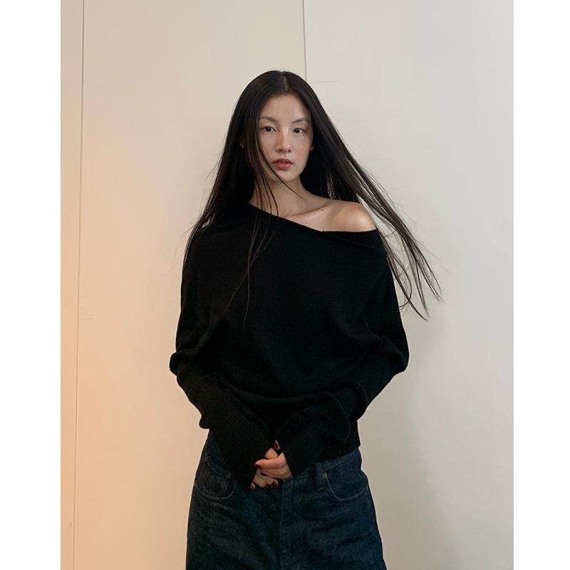 Cozy Autumn/Winter Off-Shoulder Wool Sweater - Women's Casual Knit Top