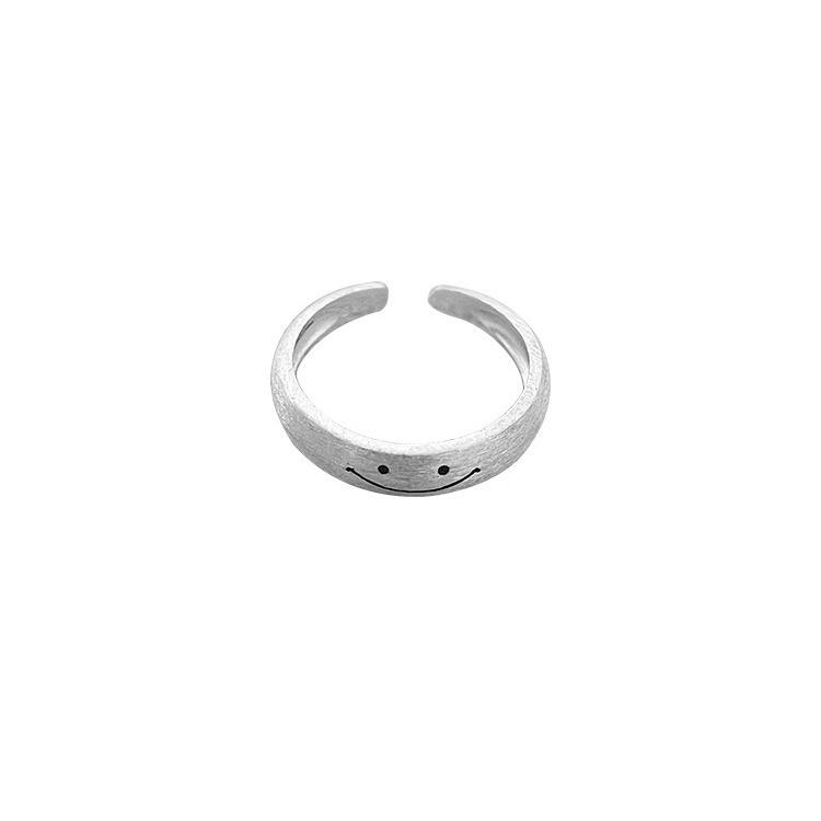 925 Brushed Smiley Face Women's Pinky Ring - Niche, Cute, and Simple Design for Students