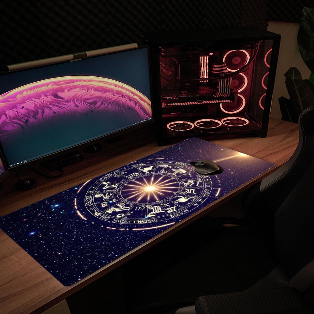 XXL Gaming Mouse Pad Zodiac Moon Phase Magic Circle Starry Deskmat Overlock Rubber Keyboard Mat PC Gamer Computer Accessories