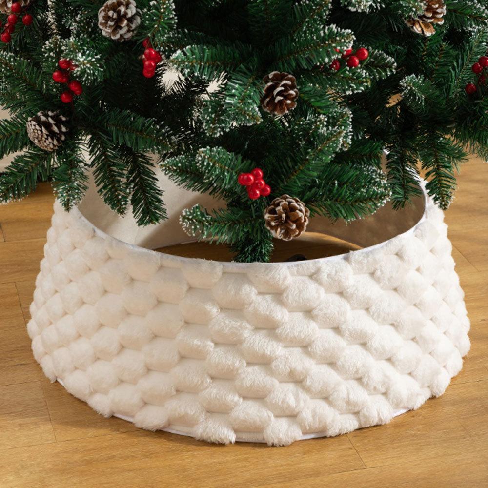 3D Round Plush Christmas Tree Skirt - Decorative Tree Base Cover Festive Christmas Scene Fence Ideal for Holiday Decorations