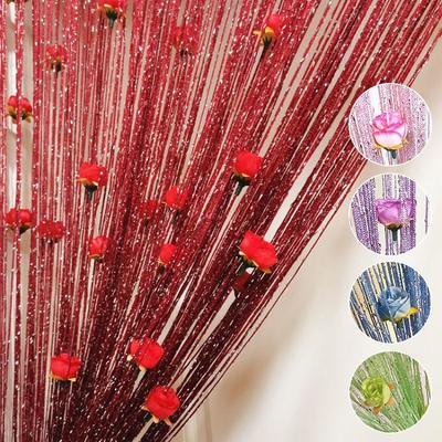 1Pc Tassel Partition Hanging Home Decoration Silver Thread Floral Curtains Window Door LIne Curtain Hotel Rose String 1*2m