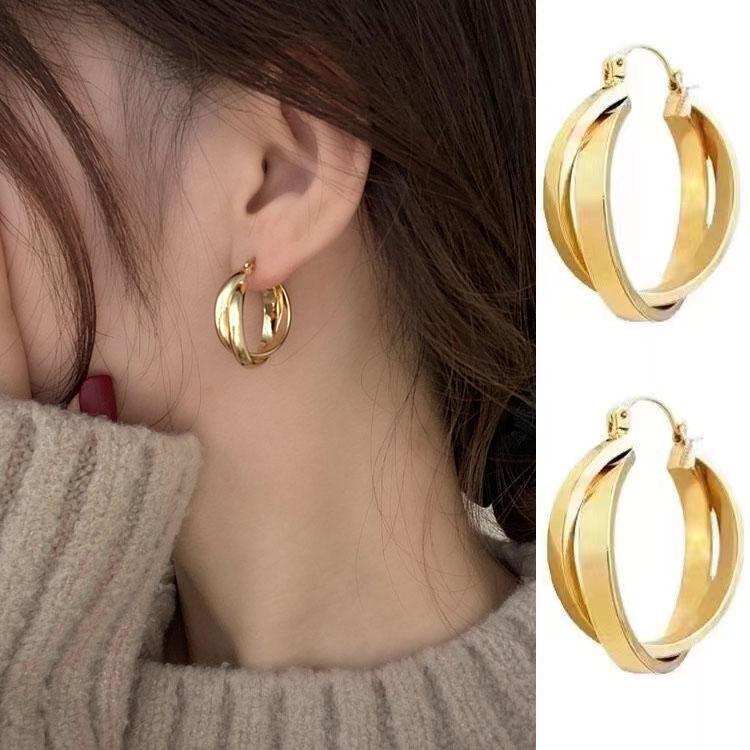 Korean New Classic Gold Color Plated Metal Hoop Earrings For Women Fashion Jewelry Temperament Girls Daily Wear Earrings