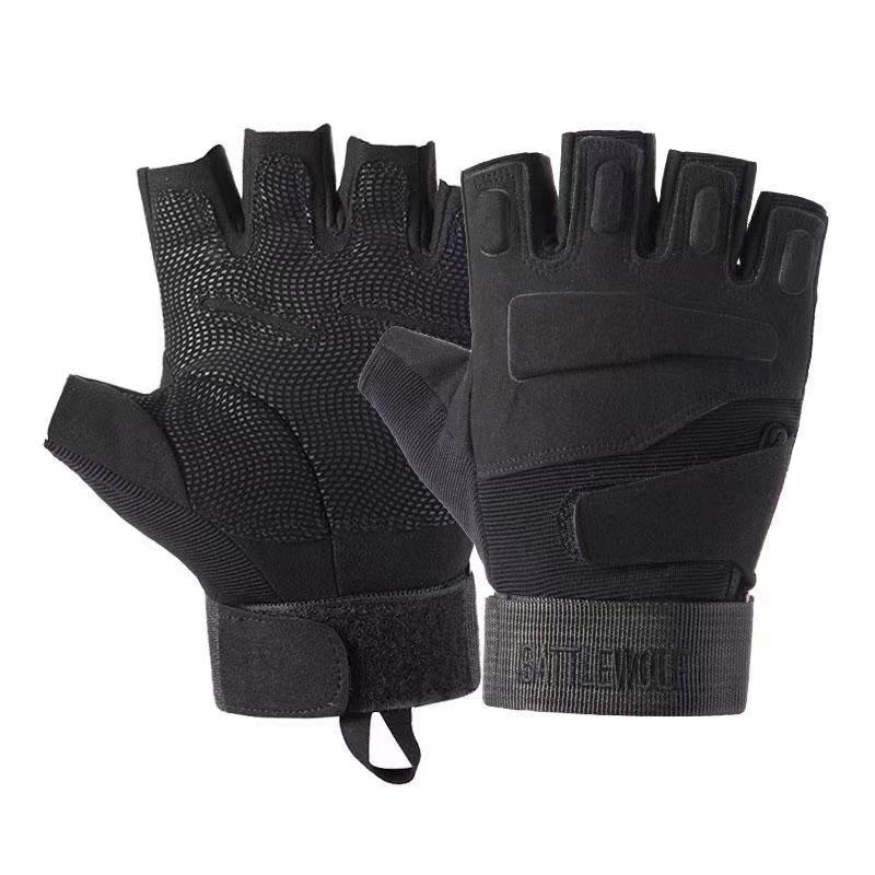 Black Hawk Tactical Gloves Half Finger Wear-resistant Shock Absorber Motorcycle Riding Open Finger Gloves Men's Locomotive Non-Slip Camping Outdoor