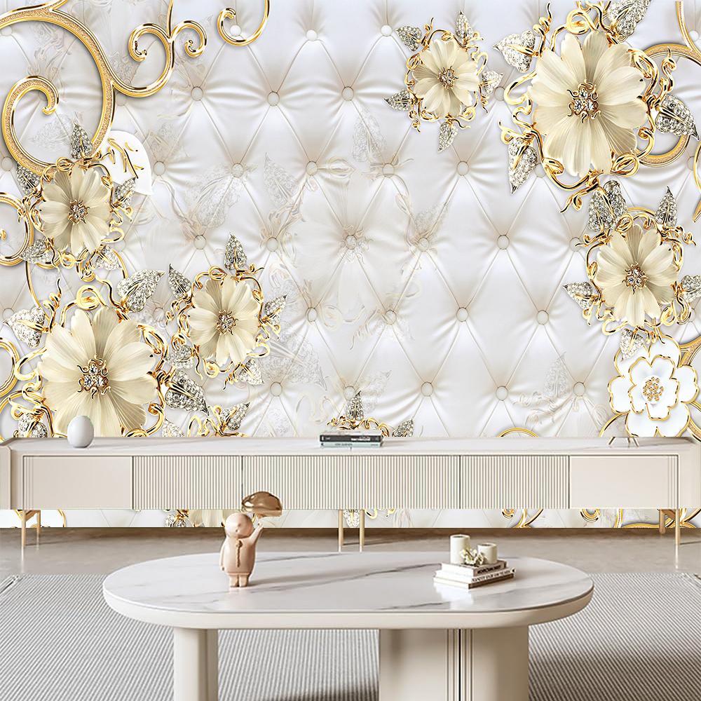 Flower Wallpaper Golden Flowers Diamond Jewelry Wall Murals Modern European Style Mural Home Decor