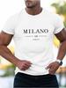 Summer Men's 100% Cotton Casual Sports Loose Plus MILANO Print Comfortable Shopping Round Neck Short Sleeved T-shirt Top