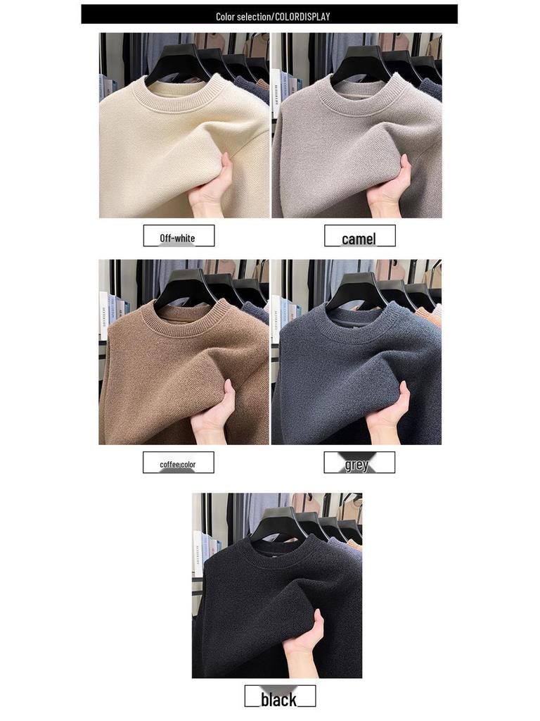 Woodpecker Men's Plus Velvet Thick Knit Sweater - Autumn/Winter Round Neck Long Sleeve Sable Velvet Warm Base Layer.