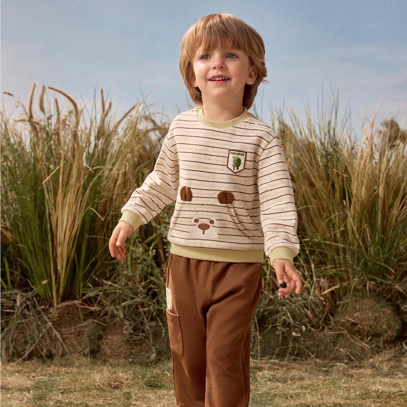 Paw in Paw Boys' Cartoon Bear Striped Crewneck Sweatshirt