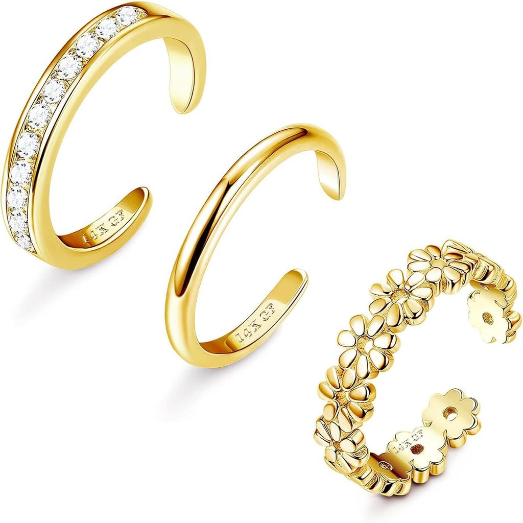 Bobisty 1/3 Pezzi Anelli per Dita dei Piedi Placcati Oro 14K per Donne Non Macchiabili Regolabili Fiore CZ Delicato Anello per Dita dei Piedi Gioielli per Piedi Estivi da Spiaggia